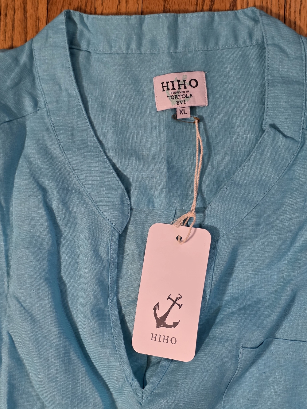 Hiho Bananakeet Dress Light Teal/Blue V-Neck Linen Tunic Dress - Picture 3 of 6
